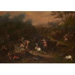 FOLLOWER OF PHILIPS WOUWERMAN A CAVALRY BATTLE oil on canvas, 85 x 123cm ++Lined and restored most