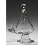 AN ENGLISH GLASS BIRD FOUNTAIN, MID 18TH C on folded foot, 15cm h++A fine example in good condition