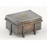 A JAPANESE SILVER AND GOLD INLAID BOX AND COVER IN THE FORM OF A KARABITSU, TAISHO PERIOD 11cm l,