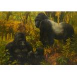 †FREDERICK J HAYCOCK (1948-) WESTERN GORILLAS signed and dated ' 93, oil on canvas, 58 x 84cm++