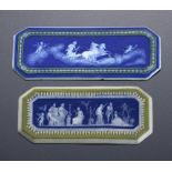 TWO WEDGWOOD THREE COLOUR JASPER CLASSICAL CAMEOS, 19TH C of Aurora in her chariot or a