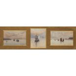 NORA DAVISON (EXH 1881-1905) COASTAL SCENES three, all signed, two 8.5 x 13cm, the third 11 x 9cm,