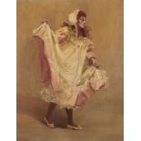 A V HALLAM, EARLY 20TH CENTURY THE PINK DRESS signed, oil on canvas, 44.5 x 34cm++Restored, lined