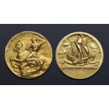 A FRENCH GOLD SEAMAN'S MEDALLION, C1900 obverse St George and the Dragon, reverse storm-tossed