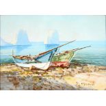 †MARIA ADA GIANNI (1873-1956) TWO BOATS ON THE SHORE signed, watercolour, 17 x 24cm and six