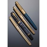 FOUR PARKER GOLD PLATED AND OTHER FOUNTAIN PENS including 61++Variable but all collectable, in as