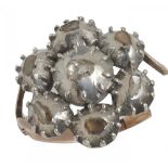 A GEORGIAN ROSE CUT DIAMOND CLUSTER RING, LATE 18TH C in silver and gold, adapted, 5.5g++Hoop