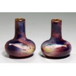 A PAIR OF A J WILKINSON MINIATURE BOTTLE SHAPED ORIFLAMME VASES, C1900 painted with a fish, 6cm h,