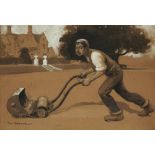 TOM BROWNE, RBA, RI (1872-1910) HARD WORK signed, chalk and wash on coloured paper, 21 x