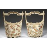 A PAIR OF JAPANESE SATSUMA EARTHENWARE VASES IN THE FORM OF A WELL BUCKET, TEOKE, MEIJI PERIOD