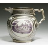 A STAFFORDSHIRE SILVER RESIST LUSTRE WARE JUG, POSSIBLY FACTORY Z, C1810-20 with purple bat print to