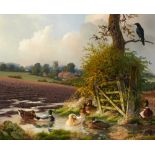 †DANIEL VAN DER PUTTEN (1960-) DUCKS PADDLING AT PYTCHLEY signed, signed again and inscribed on