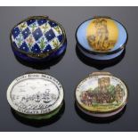 THREE SOUTH STAFFORDSHIRE ENAMEL PATCH BOXES, LATE 18TH C two with mirror to the underside of the