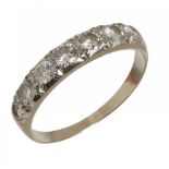 A SEVEN STONE DIAMOND RING the brilliant cut diamonds approx 0.75 ct, in white gold, unmarked, 2.5g,