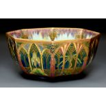 A WEDGWOOD BLACK FAIRYLAND LUSTRE OCTAGON BOWL DESIGNED BY DAISY MAKEIG-JONES, C1920 the interior