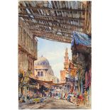GABRIELE CARELLI (1821-1900) EGYPT: THE COTTON BAZAAR AND MOSQUE OF SULTAN AL GHURI CAIRO signed and