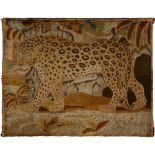 A REGENCY EMBROIDERED PICTURE OF A LEOPARD, C1820 worked in wool mainly in long, short and chain