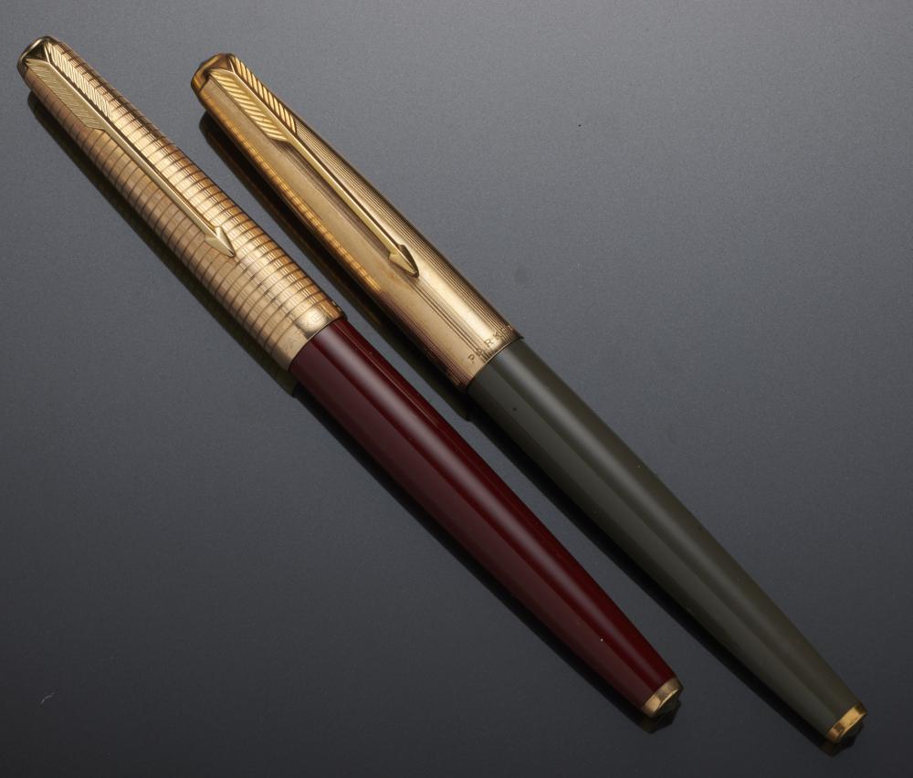 TWO PARKER GOLD PLATED FOUNTAIN PENS including 61, both with original guarantee and box++In as found