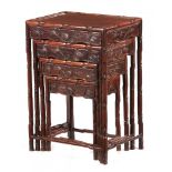 A SET OF CHINESE ROSEWOOD QUARTETTO TABLES, C1900 carved as bamboo with panels of bamboo shoots,