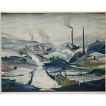 †LAURENCE STEPHEN LOWRY, RA (1887-1976) INDUSTRIAL PANORAMA reproduction printed in colour, signed