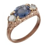 A VICTORIAN SAPPHIRE AND ROSE CUT DIAMOND RING the central sapphire approx 2.1 ct, diamonds approx