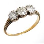 AN OLD CUT DIAMOND RING the three old brilliant cut diamonds approx 1.8 ct, G/H colour, VS2/SI1