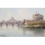 †MARIA ADA GIANNI (1873-1956) CASTEL SANT' ANGELO AND THE PONTE SANT' ANGELO FROM THE RIVER TIBER