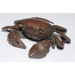 A JAPANESE COPPER-BRONZE ARTICULATED MODEL OF A CRAB, MEIJI PERIOD 17cm l approx, engraved signature