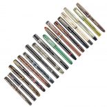 EIGHTEEN MAINLY PRE WAR FOUNTAIN PENS including gold plated and vulcanite, Mentmore Diploma,