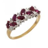 A RUBY AND DIAMOND RING the marquise rubies approx 0.8 ct, the brilliant cut diamonds approx 0.4 ct,