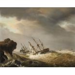 ATTRIBUTED TO THOMAS WHITCOMBE (1760-1824) A SHIPWRECK oil on panel, 32 x 39.5cm