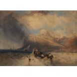 CHARLES BENTLEY (1805-1854) STORM OFF SCARBOROUGH signed, watercolour, 19.5 x 27cm++Small spots of