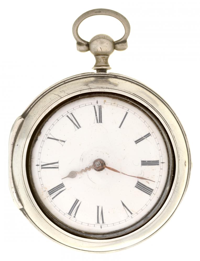 AN ENGLISH SILVER PAIR CASED VERGE WATCH BENJ[AMI]N SMITH, CANTERBURY, 960 with enamel dial,