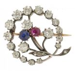 A VICTORIAN DIAMOND, SAPPHIRE AND RUBY BROOCH the old cut and rose cut diamonds approx 1.95 ct, 2.