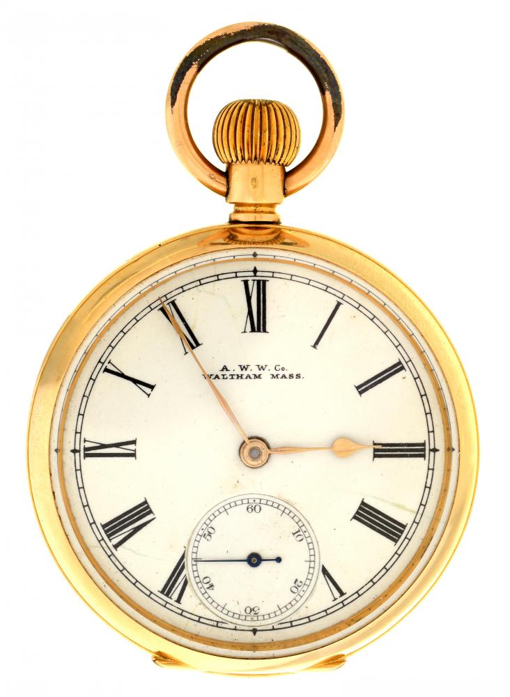 AN AMERICAN GOLD KEYLESS LEVER WATCH, AMERICAN WALTHAM WATCH CO, 6364532, EARLY 20TH C with enamel