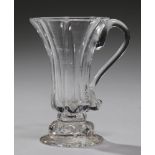 AN ENGLISH JELLY GLASS, C1760 the ribbed trumpet bowl with applied handle, ogee foot, 10.5cm h++Good