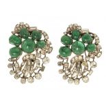 A PAIR OF DIAMOND AND EMERALD CLIPS the old and baguette cut diamonds approx 7 ct, the round and