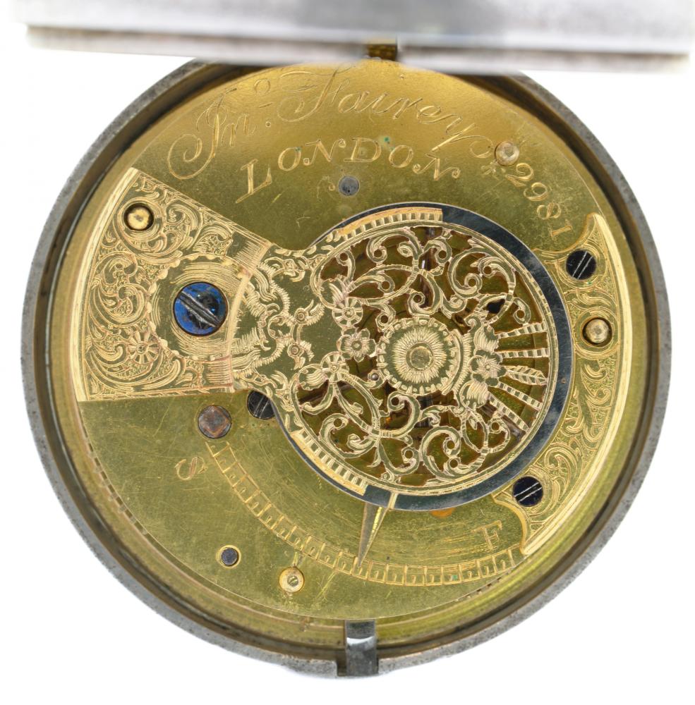 AN ENGLISH SILVER PAIR CASED VERGE WATCH, JNO HARVEY LONDON, 2981 with enamel dial, pierced and - Image 2 of 2