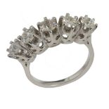 A FIVE STONE OLD CUT DIAMOND RING diamonds approx 1.2 ct, J colour, SI1 clarity, in white gold, 5.