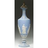 A WEDGWOOD BLUE JASPER DIP VASE, C1880 ornamented with the figures of five muses, 46.5cm h excluding