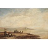 JAMES WEBB (1825-1895) FISHERFOLK ON THE SHORE signed and dated '84, oil on prepared panel, 19.5 x