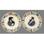 TWO SCOTTISH EARTHENWARE PLAQUES, PORTOBELLO, C1840 moulded with portraits, the integral frame