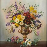 †ALBERT WILLIAMS (1922-2010) A VASE OF SPRING FLOWERS signed, oil on canvas, 38 x 38cm++Good