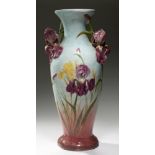 A DELPHIN MASSIER MAJOLICA ORCHID VASE, LATE 19TH C modelled in shallow relief and painted on a