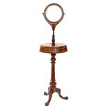 A VICTORIAN MAHOGANY SHAVING STAND ON TRIPOD, 160CM H