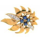 A SAPPHIRE AND DIAMOND BROOCH, IN GOLD MARKED 9CT, 3.4 CM L APPROX, 4.5G++IN GOOD CONDITION