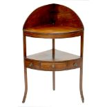 A VICTORIAN MAHOGANY BOW FRONTED CORNER WASHSTAND, 102 X 61CM