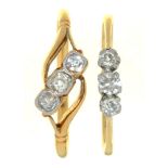 AN OLD CUT DIAMOND TWIST RING IN GOLD MARKED 18CT, SIZE L, AND ANOTHER, MARKED 18CT AND PLAT, SIZE