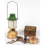 A MILITARY ISSUE BIALADDIN HURRICANE LANTERN, 1952 AND A PRIMUS STOVE