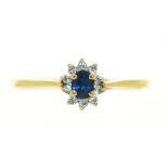 A SAPPHIRE AND DIAMOND RING, IN GOLD, 1G, SIZE O++IN GOOD CONDITION